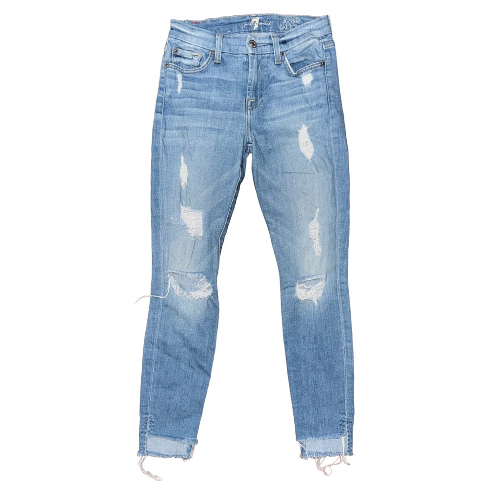 7‎ For All Mankind Distressed Frayed Ankle Skinny Jeans
